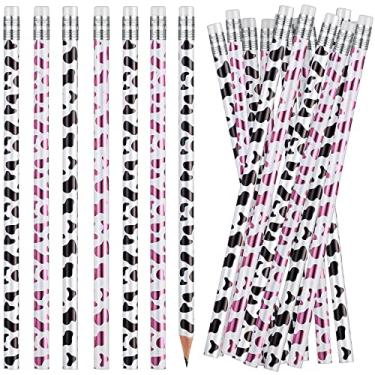 Imagem de 100 peças de lápis de vaca para crianças lápis de madeira redondo lápis de escrita com borrachas para lembrancinhas de vaca prêmios escritório escolar, 2 cores (36 peças)