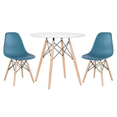 Imagem de Loft7, Conjunto - Mesa Eames 80 cm branco + 2 cadeiras Eames Eiffel Dsw turquesa