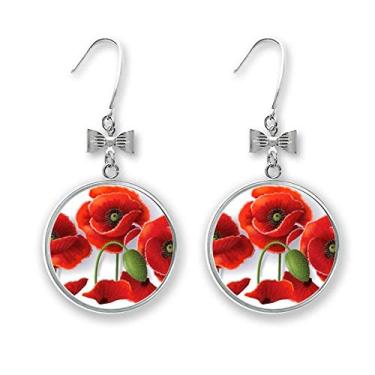 Imagem de Brincos de flor vermelha com pétalas de papoula de milho e laço de fruta, gancho perfurado