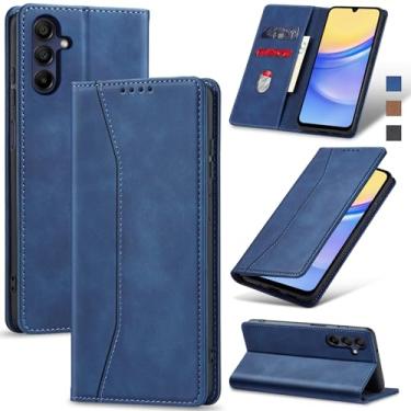 Imagem de Jasonyu Flip Carteira Capa para Samsung Galaxy A15 5G,Capinha Folio Magnética de Couro com Suporte para Cartão,Suporte para Chute - Protetora Durável de TPU à Prova de Choque para Telefone,Azul