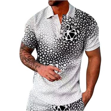 Imagem de Camisetas masculinas de gola alta para homens manga curta simples verão outono 2024 na moda Y2K, W-597 Branco, 5G