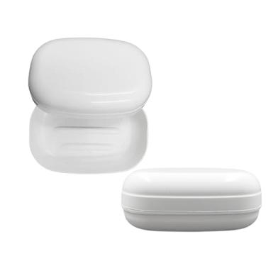 Imagem de Kit 2 Saboneteiras Branca Oval Plástico P/Viagem Banheiro Bebê Porta Sabonete com Tampa Suporte para Sabonete Branco Mala Bolsa