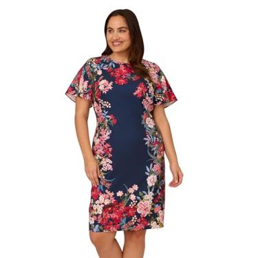 Imagem de Adrianna Papell Vestido curto feminino de sarja elástica, Azul-marinho multi, 50