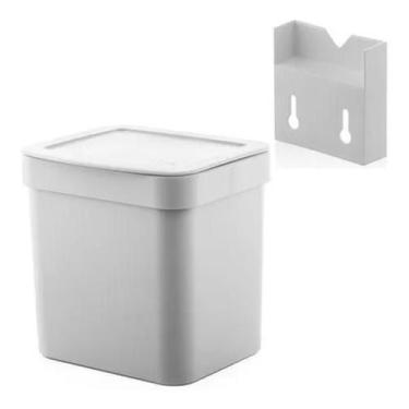 Imagem de Lixeira Cozinha 4,7L Com Suporte Fixação Parede Suspensa - OU