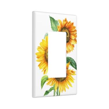 Imagem de Pznen Buquê de flores amarelas 1 gangue balancim capas de interruptor de luz aquarela girassóis capa de tomada inquebrável suporte de dispositivo para casa, cozinha, sala de estar
