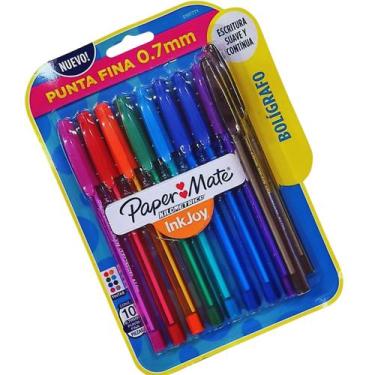 Imagem de 10 Canetas Ponta Fina 0.7 Coloridas Escrita Suave Papermate - Paper Ma
