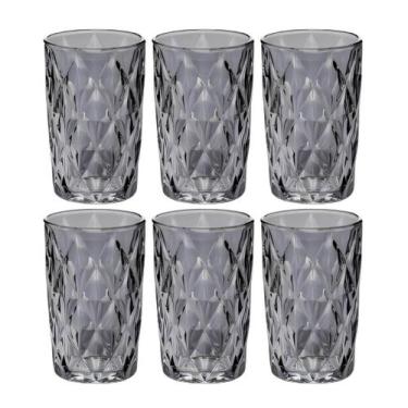 Imagem de Jogo 6 Copos De Vidro Luxo Diamond 390ml Sofisticação Cor Preto - 123Ú