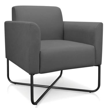 Imagem de Poltrona Decorativa Base Industrial X Preta Maressa S08 Suede Grafite - Ibiza
