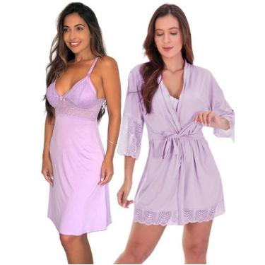 Imagem de Kit Camisola de Amamentação Gestante com Abertura fácil Robe Roupão Ba