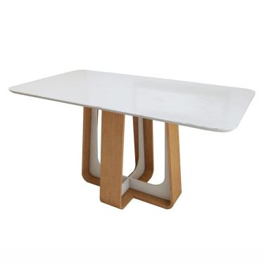 Imagem de Mesa de Jantar Retangular 170cm Tampo com Vidro Sintonia Amêndoa Clean/Off White