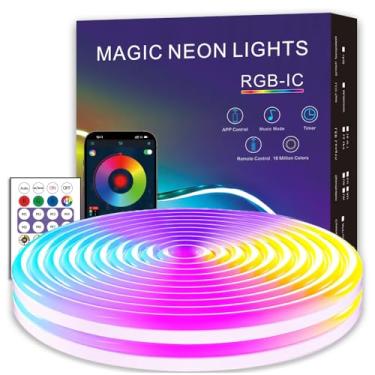 Imagem de EcoMyLife Cordão De Luzes Neon Led, Fita Led Rgb Plus Ic Ip68 À Prova D'Água, Regulável, Com Controle Remoto Por Aplicativo Para Sala Jogos, Estar, Quarto, Decoração Interna/Externa (Cortável 5 M)