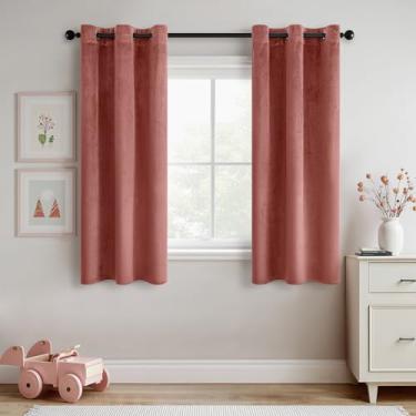 Imagem de Cortinas de veludo rosa rosa Dusty 153 cm de comprimento, blecaute, isolamento térmico, à prova de som, cortinas de escurecimento de quarto, cortinas de janela com ilhós para quarto, sala de estar