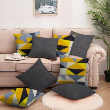 Imagem de Kit com 8 Capas para almofadas 4 Triangular Amarelo com 4 Cinza com Zíper, em Tecido Gorgurinho-AL