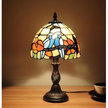 Imagem de Vesbiela Luminária De Mesa Tiffany 8'', Estilo Beija-Flor Azul, Para Quarto, Escritório, Casa, Vitral