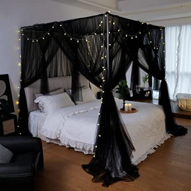 Imagem de Vpory Cortinas De Cama Com Dossel - 4 Cantos Para Meninas E Adultos, Mosquiteiro Princesa, Acessórios Decoração Quarto, Preto, Tamanho King