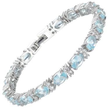 Imagem de RIZILIA Pulseira Eternity Tennis [18 cm/7 polegadas] com pedras preciosas de corte oval CZ [6 cores disponíveis] banhado a ouro branco 18K, elegância moderna simples, Medium