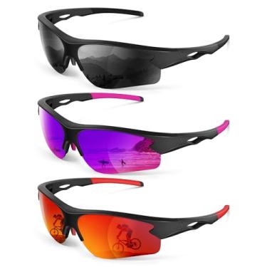 Imagem de CIFOYA Óculos de sol esportivos polarizados para homens e mulheres - Óculos de sol de meia armação com proteção UV para corrida, beisebol, pesca, Cinza + Roxo Vermelho + Vermelho, Medium