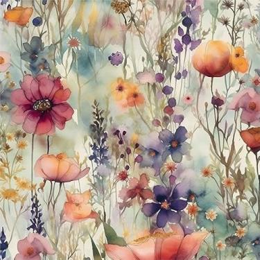 Imagem de VistaPalette Papel de parede aquarela rosa/amarelo/vermelho flores silvestres jardim descascar e colar decoração de parede autoadesivo papel de parede cola fácil de retirar contato para locatário