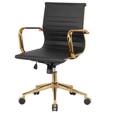 Imagem de Cadeira Escritório Giratória Baixa Diretor Anm04d Anima Esteirinha Pu Preto Base Rodízio Dourada