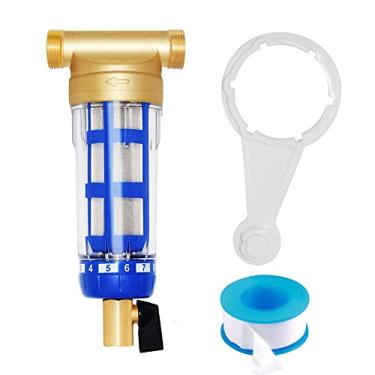 Imagem de Beduan Filtro de sedimentos pré-filtro de água 40 mícrons, MNPT de 3/4", FNPT de 1/2", fêmea G, sistema de filtro giratório reutilizável para toda a casa