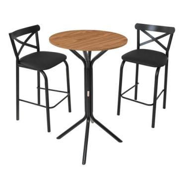 Imagem de Conjunto bistro sala jogo jantar ciplafe paris 2 banquetas tubo preto 