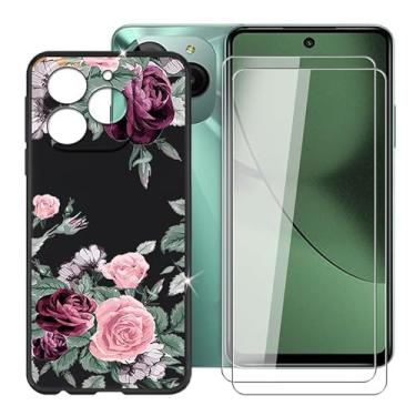 Imagem de Capa para BLU G54 (16.8 cm) + protetor de tela (pacote com 2), capa de silicone ultrafina, à prova de choque, antiarranhões + vidro temperado - flores