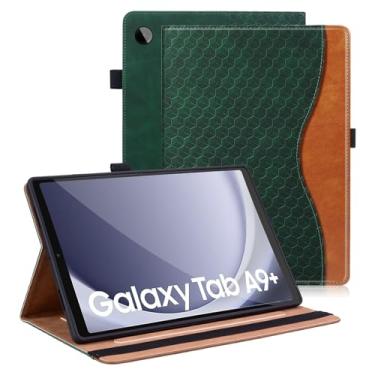 Imagem de Varohix Capa para Samsung Galaxy Tab A9 Plus de 11 polegadas 2023 capa de couro PU suporte de visualização multiângulo com bolso para cartão para Galaxy Tab A9 Plus, capa verde retrô