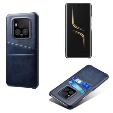 Imagem de Capas Compatível com Honor Magic 6 Pro,Caso de couro PU-Tampa de telefone a prova de choque com 2 slots de cartão,Proteção anti-impressão digital e anti-gota-Blue