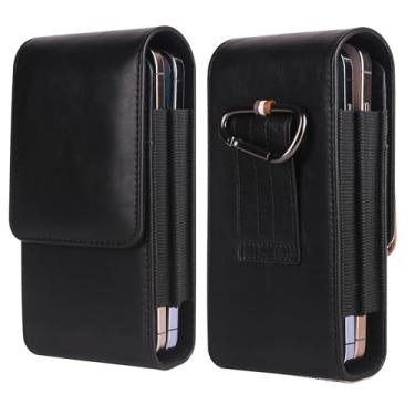 Imagem de TYVFJWH Bolsa de cintura para celular preta, coldre para celular com suporte para cartão, bolsa de couro pequena para cinto de celular masculina, bolsa de transporte, bolsa de bolso, bolsa de mão