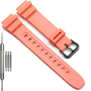 Imagem de Pulseira de borracha masculina série F108WH compatível com Casio A158WA AE1200WH A168WA W800HG MRW200H W218H (pulseira laranja fivela preta)