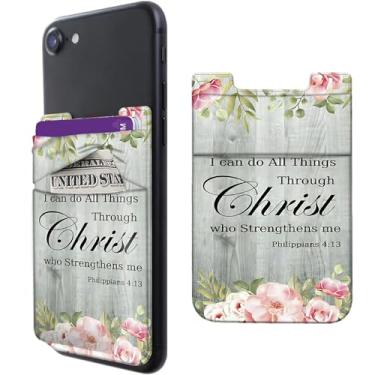 Imagem de Rossy Carteira adesiva para celular com porta-cartões e bolso para carteira de lycra para cartão de crédito com estampa elegante para parte traseira do telefone, Android e todos os smartphones, Verso da Bíblia Filipenses 4-13