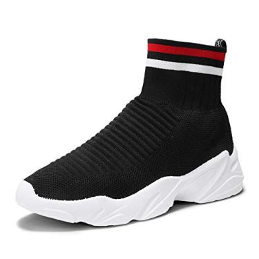 Imagem de Bigfanshu Tênis de cano alto feminino botas esportivas respiráveis sapatos casuais outono botas de tornozelo branco, Preto, 8.5