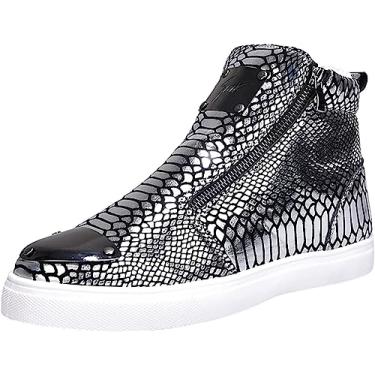 Imagem de Botas masculinas de cano curto, bico redondo, couro PU, botas casuais, com zíper lateral, sapatos de inverno com estampa de cobra antiderrapante, Prata, 39 BR