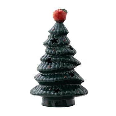 Imagem de Bothyi Luz noturna para árvore de Natal, enfeite de Natal, árvore de Natal de cerâmica com desenho animado fofo e lâmpada LED para decoração de quarto e mesa, Verde Escuro