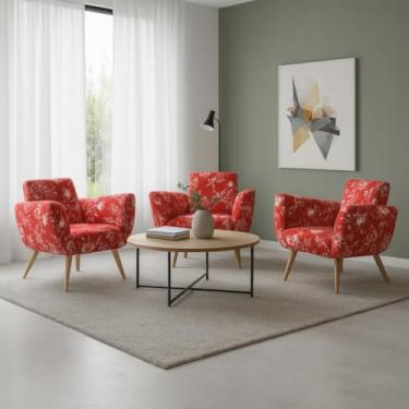 Imagem de Kit de 3 Capas Para Cadeira Poltrona Opala Estampada Em Malha Gel Premium Lisa Avulsa Ajustável (Vermelho Floral)