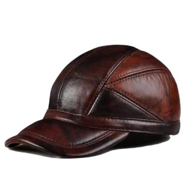 Imagem de Chapéu piloto masculino de couro genuíno pele de vaca casual uso casual chapéus voadores ao ar livre marrom 56 60 cm