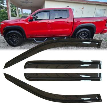 Imagem de 4 peças originais à prova de chuva defletores de vento de janela lateral à prova de chuva para Nissan Frontier 22-25, conjuntos de proteção de chuva com fita, viseiras de janela bonitas para carros