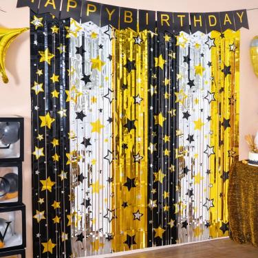 Imagem de Decorações de festa LolStar Black Gold Star Foil Cortinas 1x2m