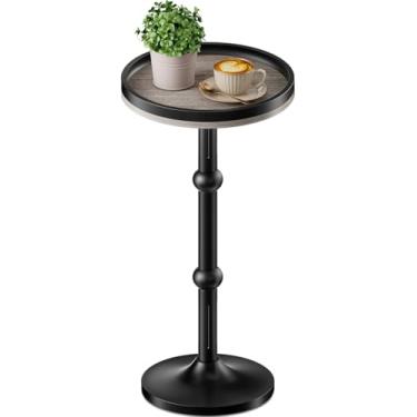 Imagem de Mesa lateral redonda pequena, mesa de café para pequenos espaços, mesa de cabeceira moderna com perna de metal, base de ferro pesada, mesas redondas para sala de estar, quarto, cantos estreitos, sofá