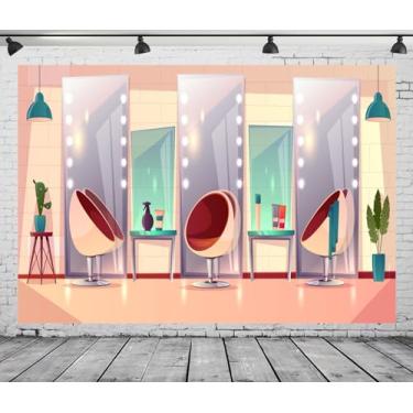 Imagem de CORFOTO 2,1 x 1,5 m tecido desenho animado salão de cabeleireiro fotografia pano de fundo feminino corte de cabelo maquiagem barbearia fundo feminino clube de beleza decorações de festa sessão de