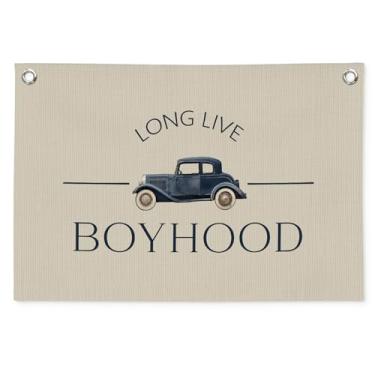 Imagem de Dilemat Longa vida para pendurar na parede da infância, arte de parede para decoração de berçário, decoração de parede de carro de transporte vintage, bandeira pendurada para meninos, berçário, quarto