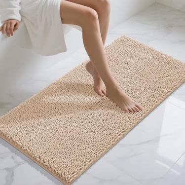 Imagem de Yimobra Tapetes de banheiro longos 119 x 61 cm, tapete de banho antiderrapante extra macio para banheira, tapete felpudo super absorvente de secagem rápida, lavável na máquina, bege