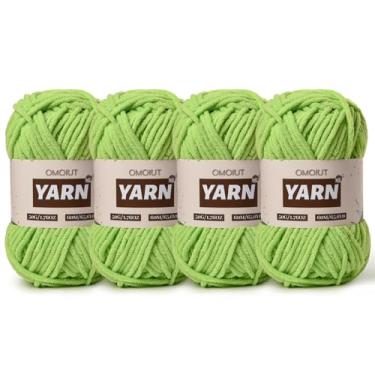 Imagem de 4 pacotes de fios de crochê grosso de chenille de pelúcia - fio de bebê para crochê macio - fios de veludo para artesanato em cobertores - Fios amigurumi fofos 200 g/262,5 m (4 verdes)