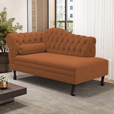 Imagem de Divã Recamier Chaise Longue Lavínia 150cm Capitonê Pés De Madeira Veludo Terracota - Desk Design