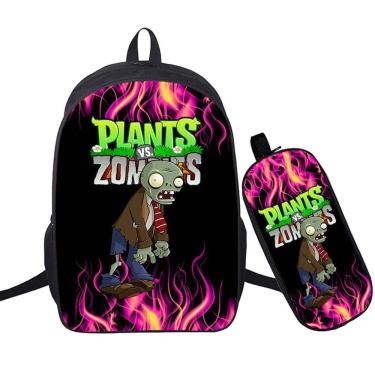 Imagem de Mochila escolar de anime Plants Zombies com lancheira e bolsa de lápis