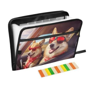 Imagem de Wassud Dois cães legais Corgi (3) 13 bolsos organizador de arquivos sanfonado pastas expansíveis com abas e adesivos, organizador de pastas de documentos de recibo de papel tamanho carta A4 para
