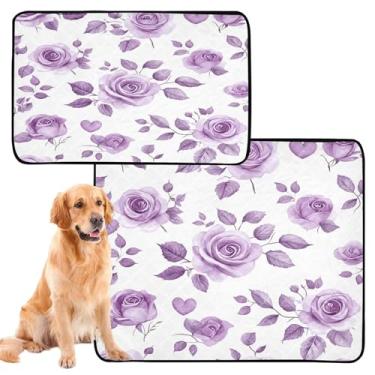 Imagem de CEBUGI Almofadas de xixi laváveis para cães, pacote com 3, almofadas impermeáveis para filhotes de cachorro, antiderrapante, à prova de vazamento, para cama de cercadinho, rosas roxas
