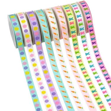 Imagem de YERELO Fita de Páscoa, 54 jardas 1,9 cm Tamanho 1,5 m x 9 fitas de rolo fita de embrulho de cabelo para fazer grinalda de cabelo para decoração de festa artesanal de Páscoa DIY