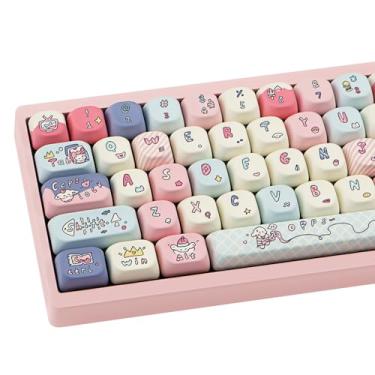 Imagem de JOLINTAL Lindas teclas MOA com 130 teclas, rosa e azul, conjunto de teclas com perfil Dye-sub MOA adequado para teclado mecânico Cherry Gateron MX 61/64/87/104/108