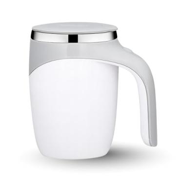 Imagem de Caneca Térmica Elétrica Mixer com Misturador Magnético, 380ml, Aço Inox 304, Recarregável USB-C, Tampa Protetora, Alça Resistente, Ideal para Café, Shakes e Bebidas Quentes (Branco)